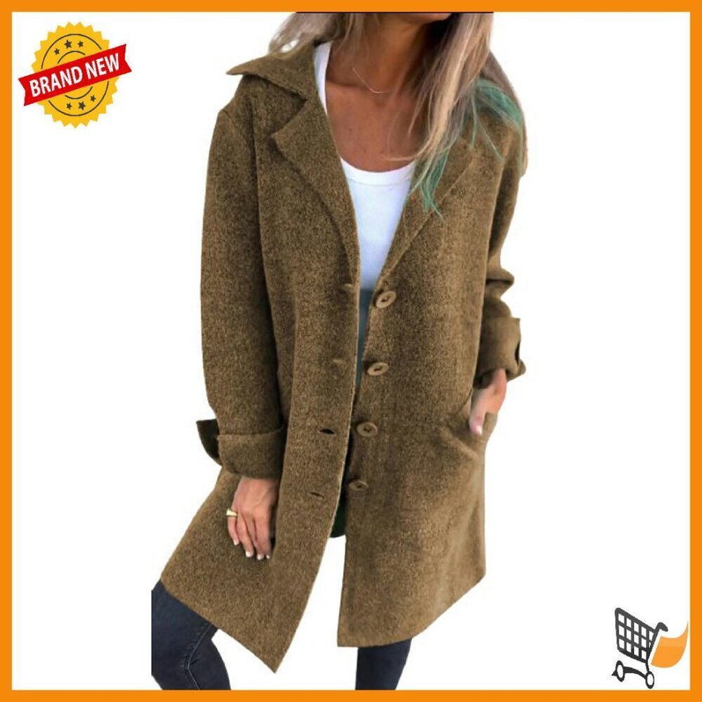 Long Knit Blazer Cardigan Notched Collar Button Down Loose Fit Sweater